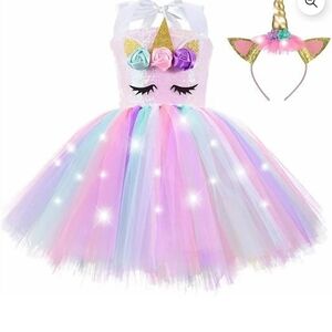 Unicorn Rainbow Tutu Dress with Headband